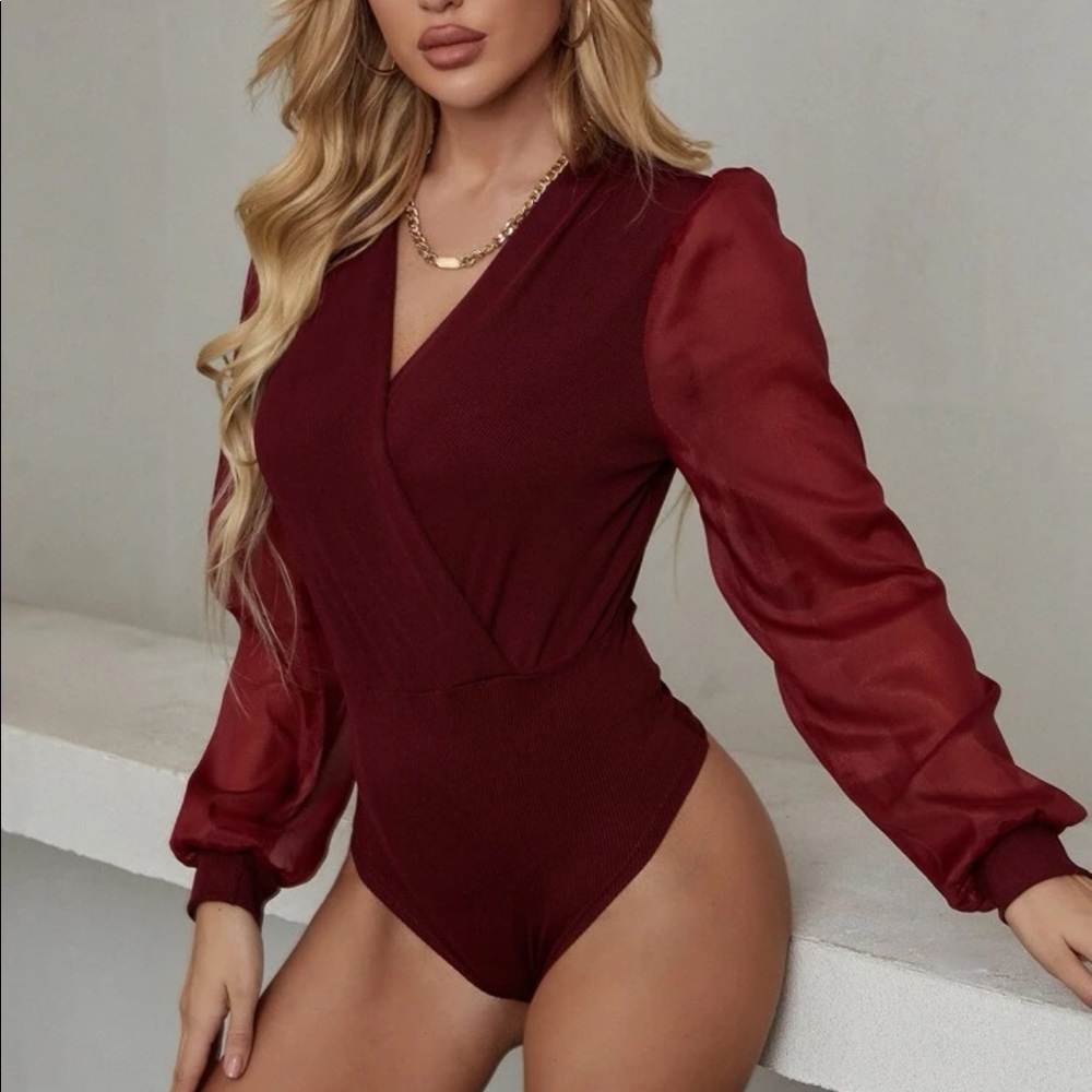 long sleeve surplice V neck bodysuit - Picture 8 of 15
